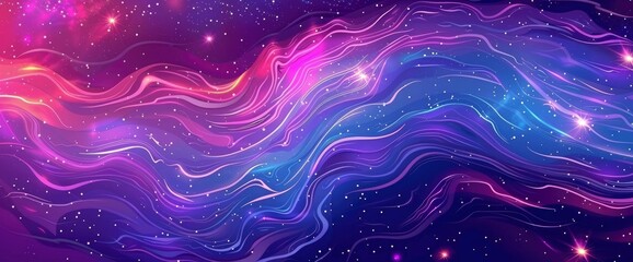 Fototapeta premium Abstract Cosmic Energy Waves With A Radiant Glow And Starry Patterns, Cartoon Style, Background