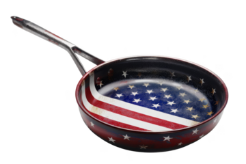 A pan with a red, white and blue stripe and stars on it