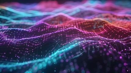 Naklejka premium Vibrant Glowing Digital Waves in Futuristic Abstract Space
