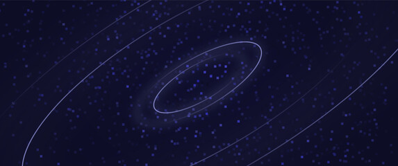 blue rectangle stars in outer space with imaginary planetary orbit line, futuristic vector design concept for science, tech, background © Izzul Khaq