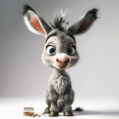 Cute Donkey cartoon illustration. Realistic Donkey cartoon design character