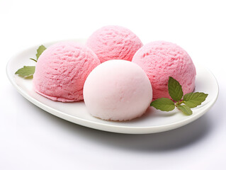 Gorgious Japanese traditional sweet called dango mochi on wooden platter with green tea