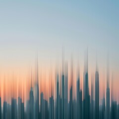 Soft-focused city skyline in blue and pink hues at dusk, capturing an abstract beauty. Abstract depiction of a city skyline.