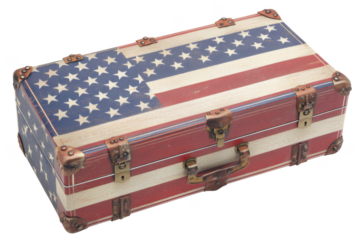 A suitcase with a red, white and blue American flag on it