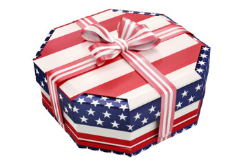 Fototapeta premium A red, white, and blue box with a bow on top