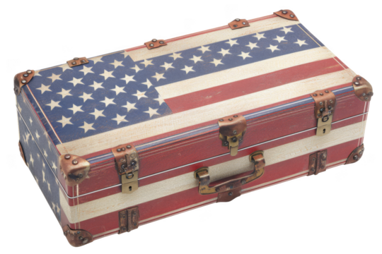 A suitcase with a red, white and blue American flag on it - Powered by Adobe