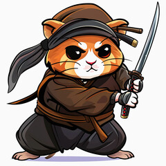 Hamster ninja cartoon isolated on white background. Hamster assassin cartoon