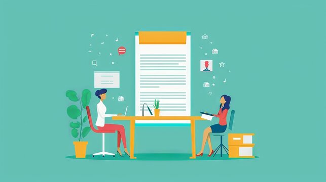 A flat design depiction of a character signing the final mortgage documents with a notary present. The minimalist background focuses on the legal and financial commitment involved in buying a house.