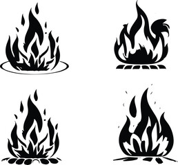 Vector realistic burning fire with flames, illustration
