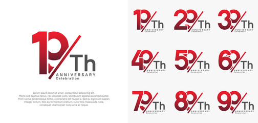 anniversary logo style vector set with slash red and black color can be use for celebration