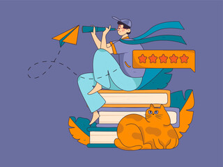 Character reading quietly vector concept operation hand drawn illustration
