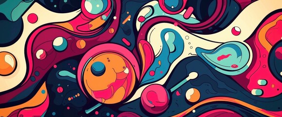 Fototapeta premium Abstract Designs With Interlocking Shapes, Cartoon Style, Background