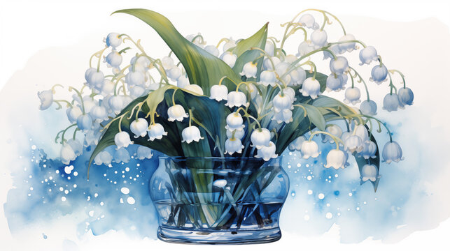 Double Exposure, White Background, Vase with Lillies of the Valley illustration ~ Created using Generative AI