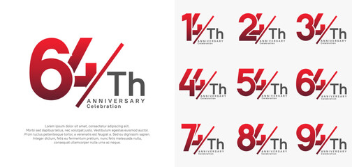 anniversary logo style vector set with slash red and black color can be use for celebration
