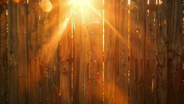 The first rays of sunlight peeking through the gaps between planks in a temporary construction fence.