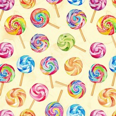 World of sweets seamless pattern lollipops, gummy candies, and shaped treats. sweets parade, cartoon candy pattern delight.