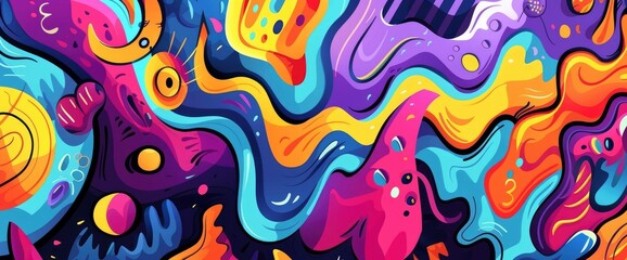 Obraz premium Abstract Designs With Vibrant, Energetic Patterns, Cartoon Style, Background