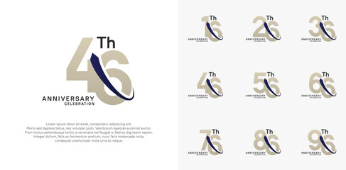 anniversary vector set. brown color with blue swoosh can be use for celebration
