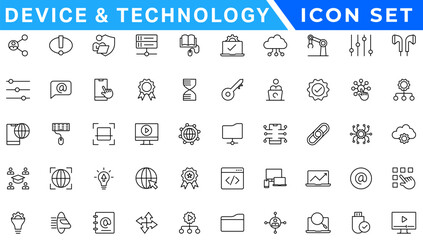 Information technology line icons collection. Big UI icon set in a flat design. Thin outline icons pack. Vector illustration