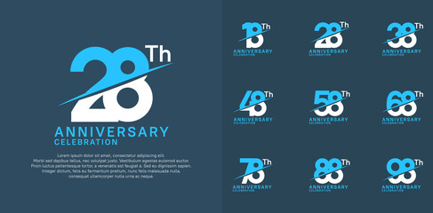 anniversary logotype vector set with blue and white color and slash for celebration day