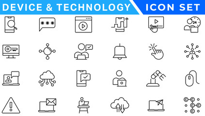 Information technology line icons collection. Big UI icon set in a flat design. Thin outline icons pack. Vector illustration