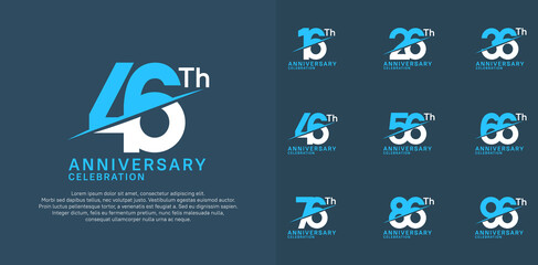 anniversary logotype vector set with blue and white color and slash for celebration day