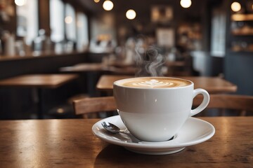 Fototapeta premium Coffee in cup with latte art in coffee shop