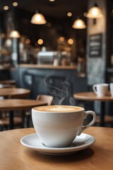 Fototapeta premium Coffee in cup with latte art in coffee shop