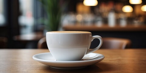 Coffee in cup with latte art in coffee shop