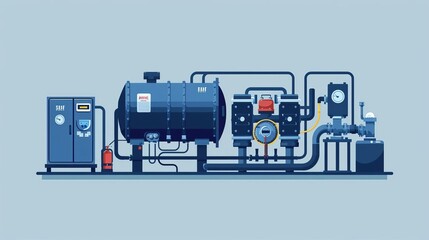 A flat vector illustration of an industrial air compressor with engine