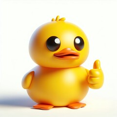 3D yellow cute duck emoji thumbs up on a white background