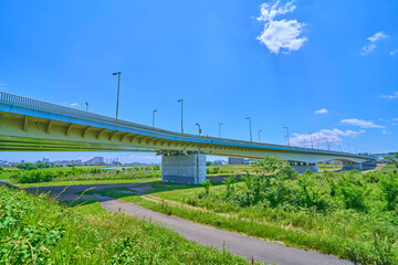 東京都府中市押立町から稲城大橋を南側(稲城市など)方面に向かって見る