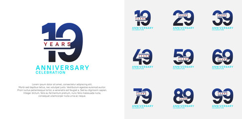 anniversary logotype vector set with blue color for special celebration