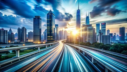 Fototapeta premium highway in city. High speed motion blur. Concept of leading in business, Hi tech products background, artificial intelligence, hyper loop, virtual