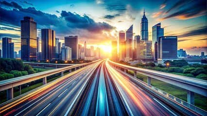 highway in city. High speed motion blur. Concept of leading in business, Hi tech products background, artificial intelligence, hyper loop, virtual