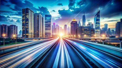 Fototapeta premium highway in city. High speed motion blur. Concept of leading in business, Hi tech products background, artificial intelligence, hyper loop, virtual