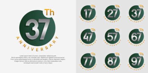 anniversary logotype vector set with green color circle and silver number can be use for celebration moment