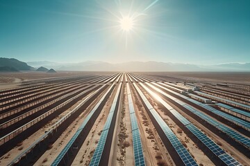 Vast Solar Farm in Isolated Desert Landscape Harnessing Renewable Energy