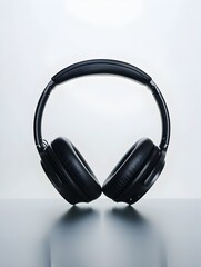 Wireless Noise Cancelling Headphones on Glossy Surface Against White Background