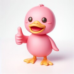 3D pink cute duck emoji thumbs up on a white background