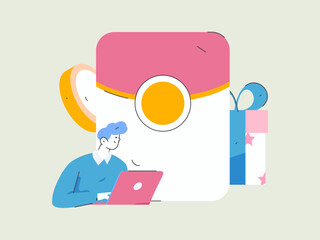 Use red envelopes to attract new customers and promote activity. Flat vector character concept illustration
