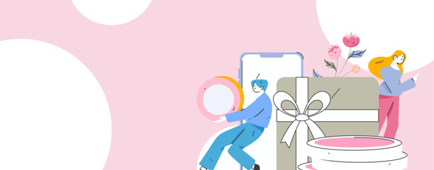 Use red envelopes to attract new customers and promote activity. Flat vector character concept illustration
