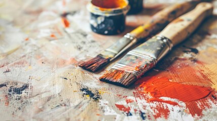Obraz premium Painting Tools on Tissue Paper During Home Remodeling