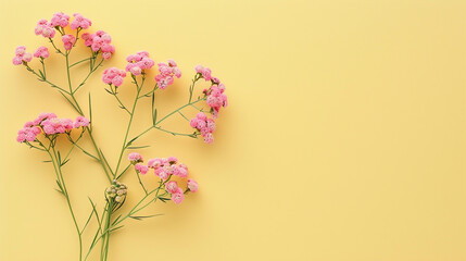 A yarrow flower on a flat soft yellow background,