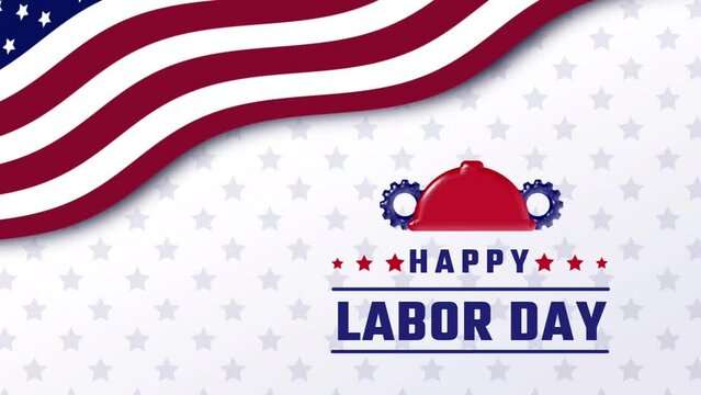 Animation of USA happy labor day, lettering text with USA flag background and fireworks splash