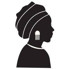 Black Women's History Month Silhouette with Some Accessories. Isolated Black Silhouette