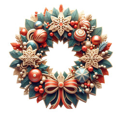 3D Christmas door wreath icon clipart isolated on a white background PNG