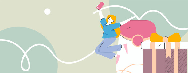 Use red envelopes to attract new customers and promote activity. Flat vector character concept illustration
