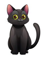 Cute black cat sitting. Vector cartoon illustration isolated on white background