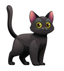 Cute black cat cartoon vector illustration isolated on white background